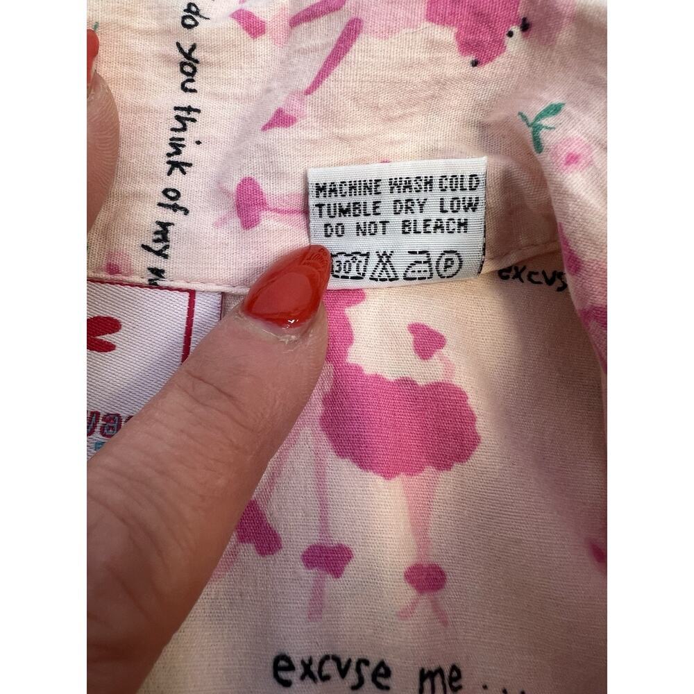 PJ Salvage Pink Poodle Dog Print Pajama Set Small Shorts Button Up Top - Picture 10 of 14